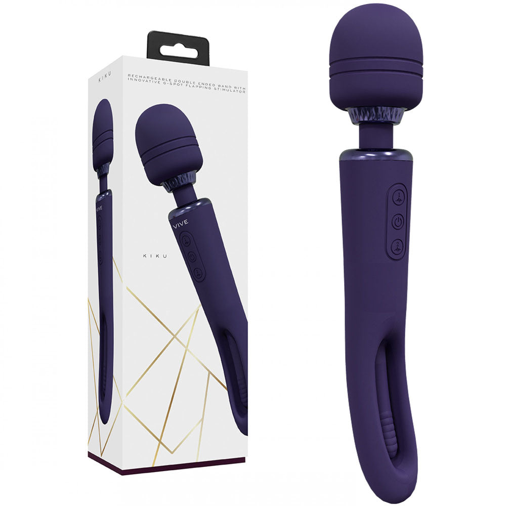 Vive Kiku Double Ended Vibrating Wand and Flapping Massager Purple
