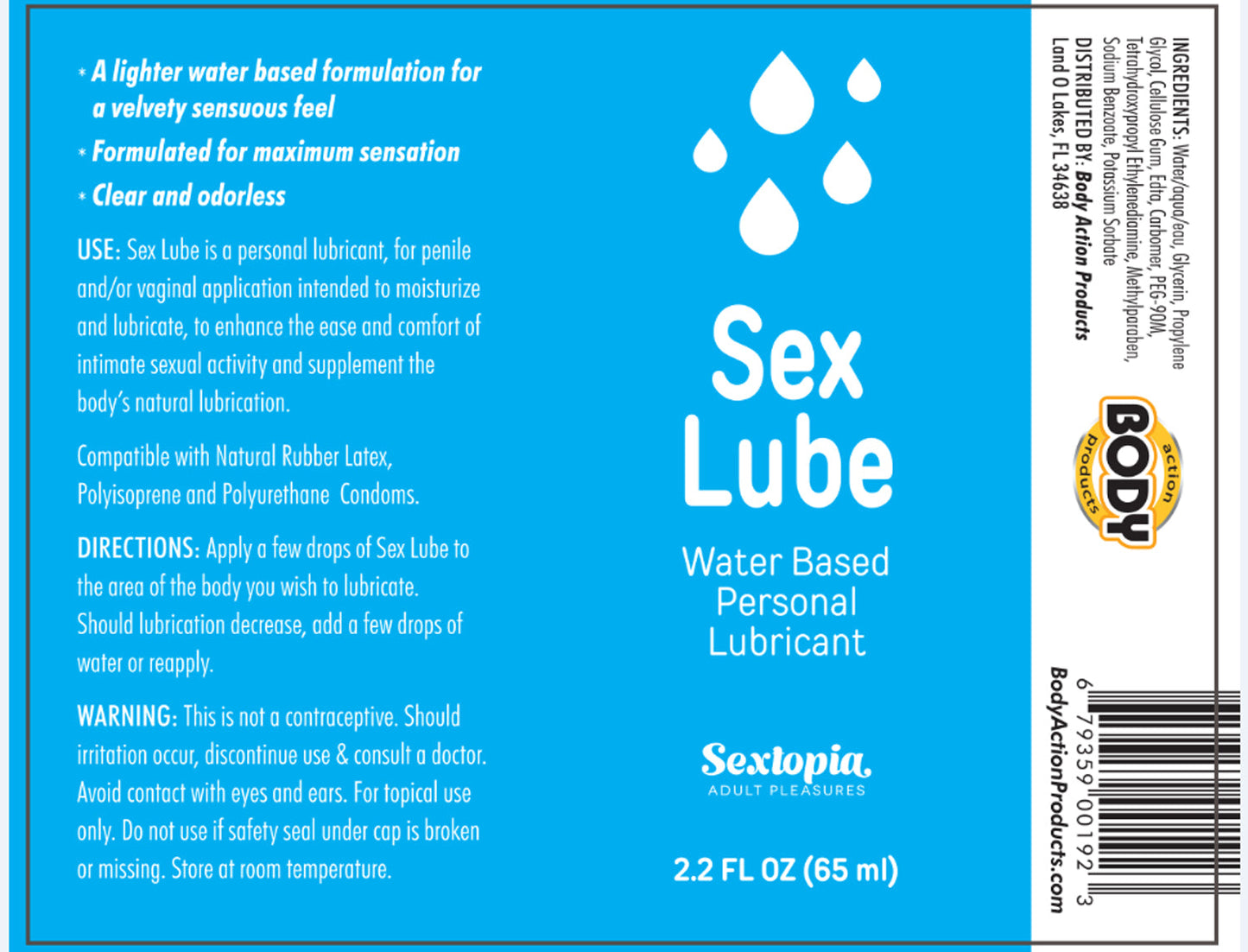 Water-Based Personal Lubricant 2.2 Oz Non-Greasy Intimacy Gel