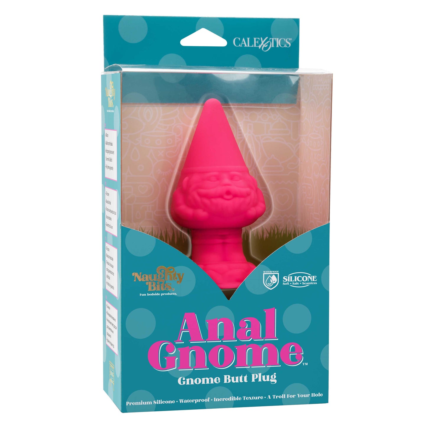 Naughty Bits Anal Gnome Gnome Butt Plug in Pink Silicone, 2 Inch Diameter