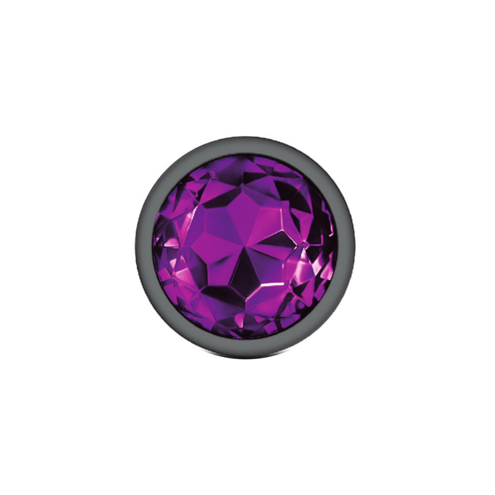 Cheeky Charms Gunmetal Round Butt Plug with Purple Jewel Large