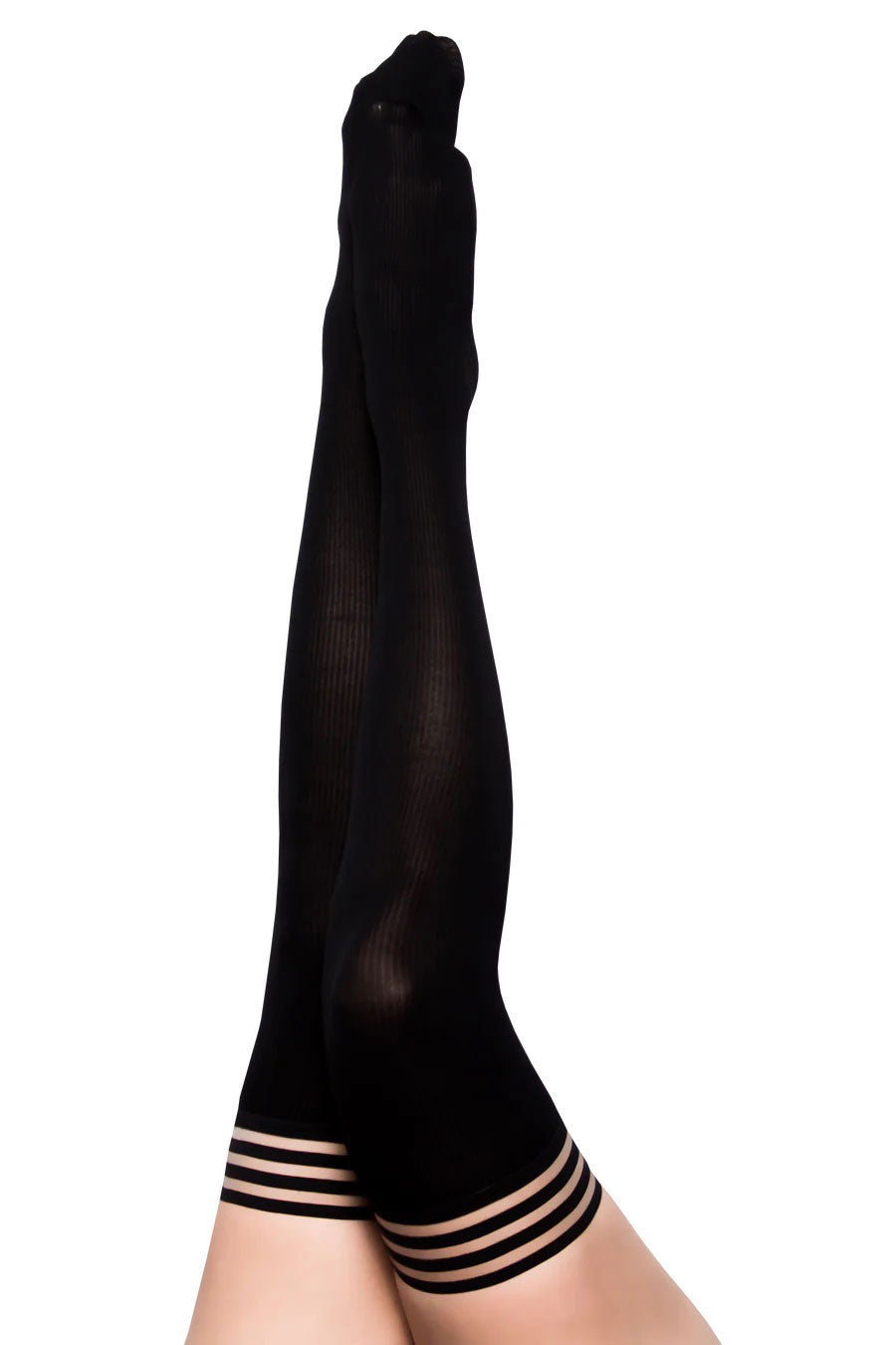 Kixies DanaLynn Black Ribbed Thigh High Stockings Size C