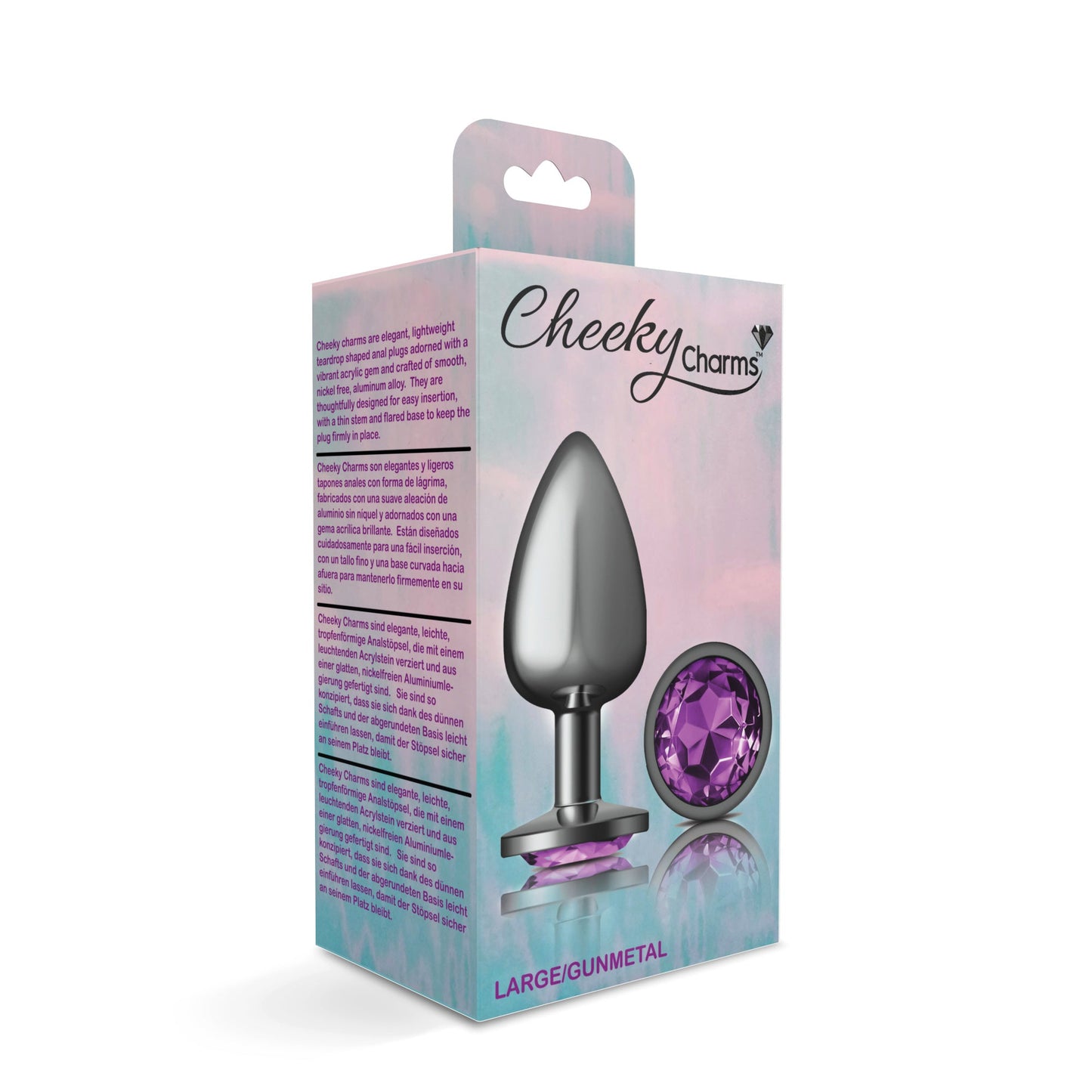 Cheeky Charms Gunmetal Round Butt Plug with Purple Jewel Large