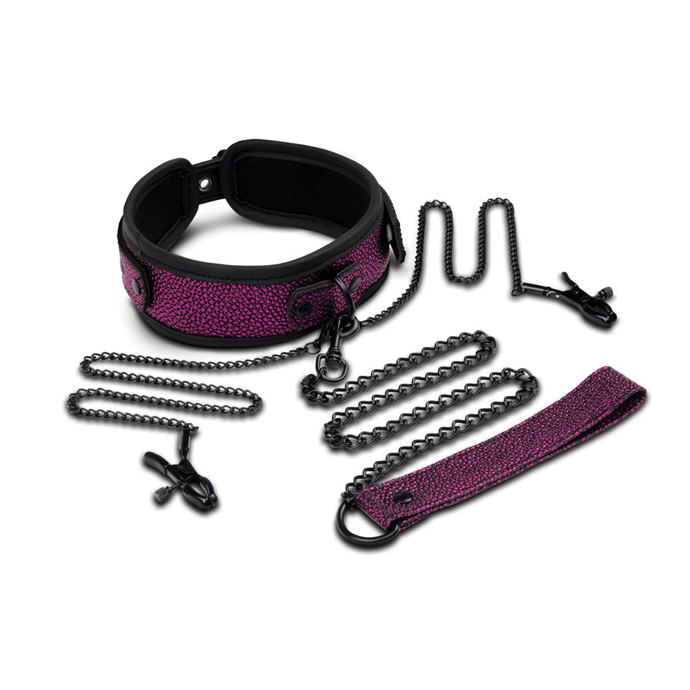 WhipSmart Dragons Lair (Black) – Collar, Leash, and Nipple Clips BDSM Restraints Set