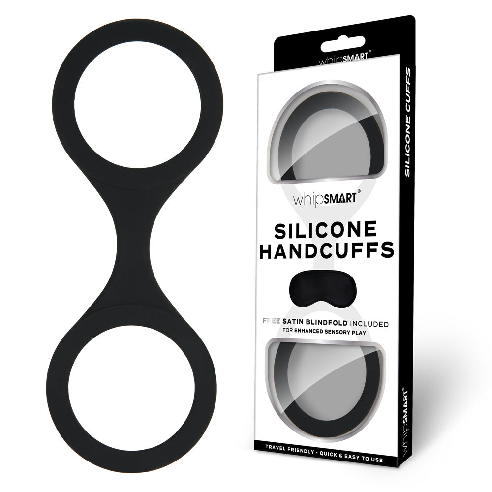 WhipSmart Silicone Handcuffs - Black with Free Blindfold - 19 cm