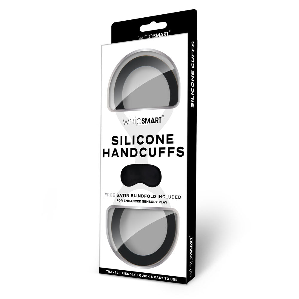 WhipSmart Silicone Handcuffs - Black with Free Blindfold - 19 cm