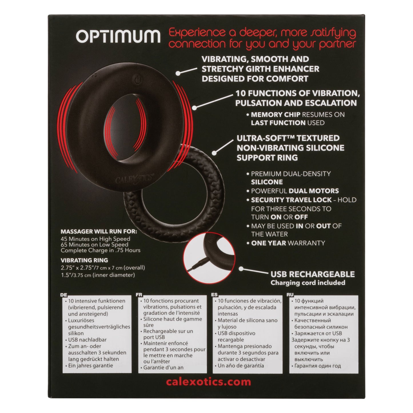 Link Up Optimum Black Dual-Density Silicone Vibrating Enhancer and Ultra-Soft Textured Support Ring