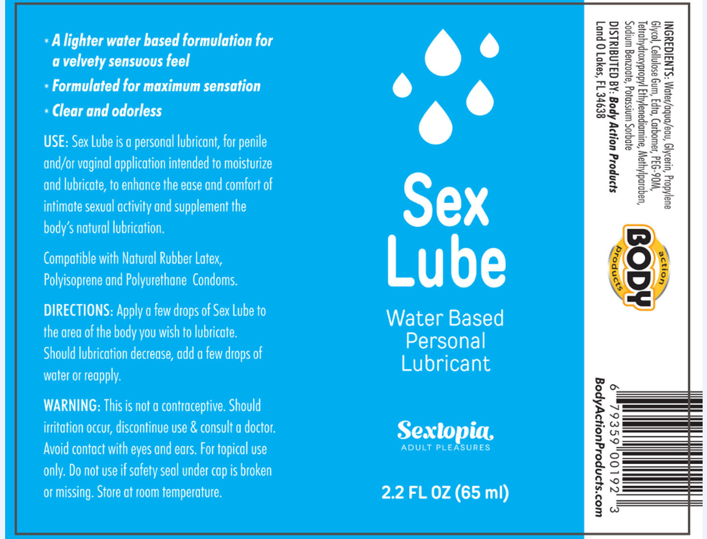 Water-Based Personal Lubricant 2.2 Oz Non-Greasy Intimacy Gel
