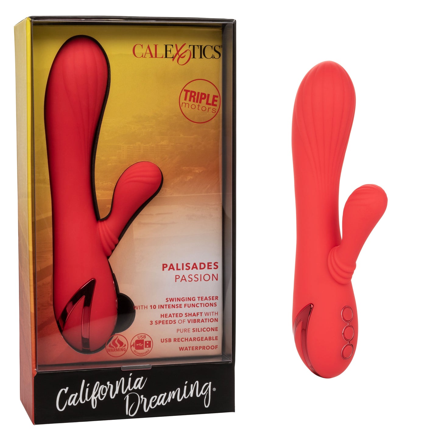 California Dreaming Palisades Passion Red Silicone Heated Massager with Swinging Teaser and Triple Motor Vibrations
