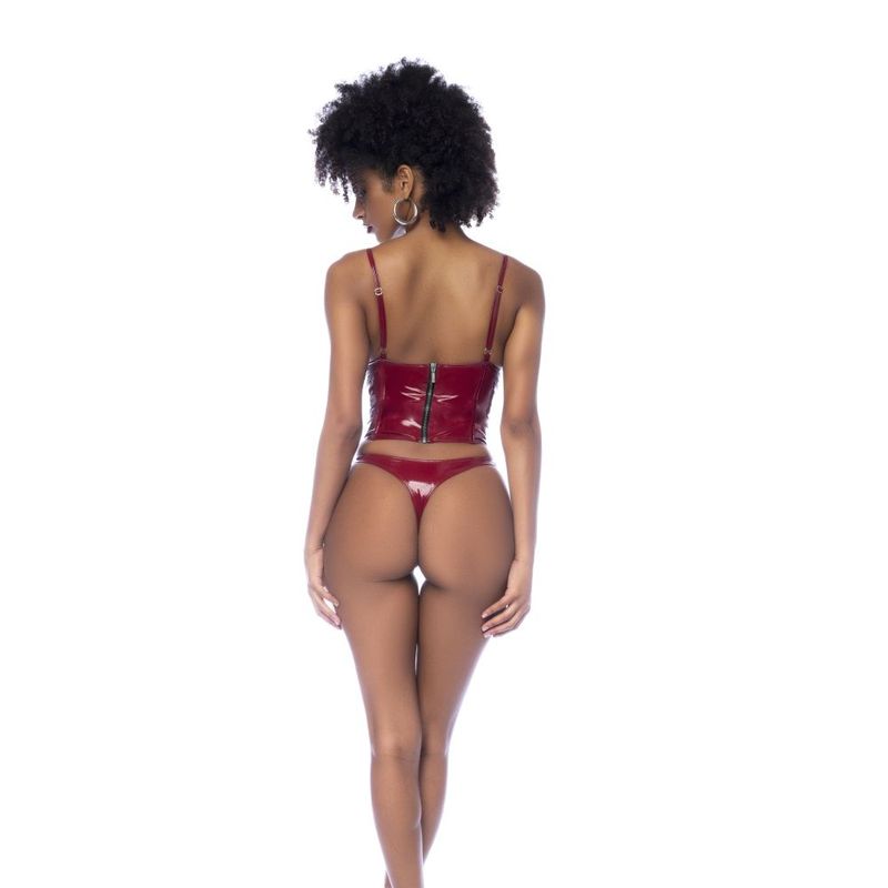 Wet Look Vinyl Two Piece Set in Glossy Wine