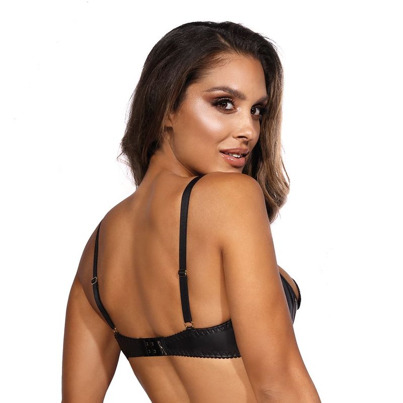 Wetlook Half Cup Bra With Gold Zipper - Black