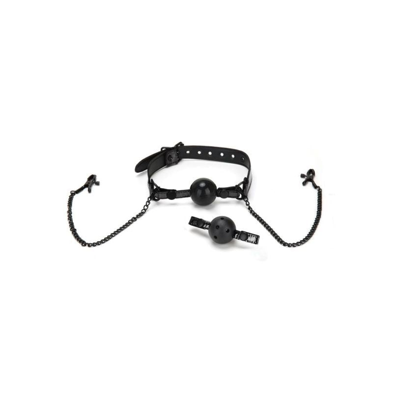 Whip Smart Diamond Ball Gag with Nipple Clips in Black