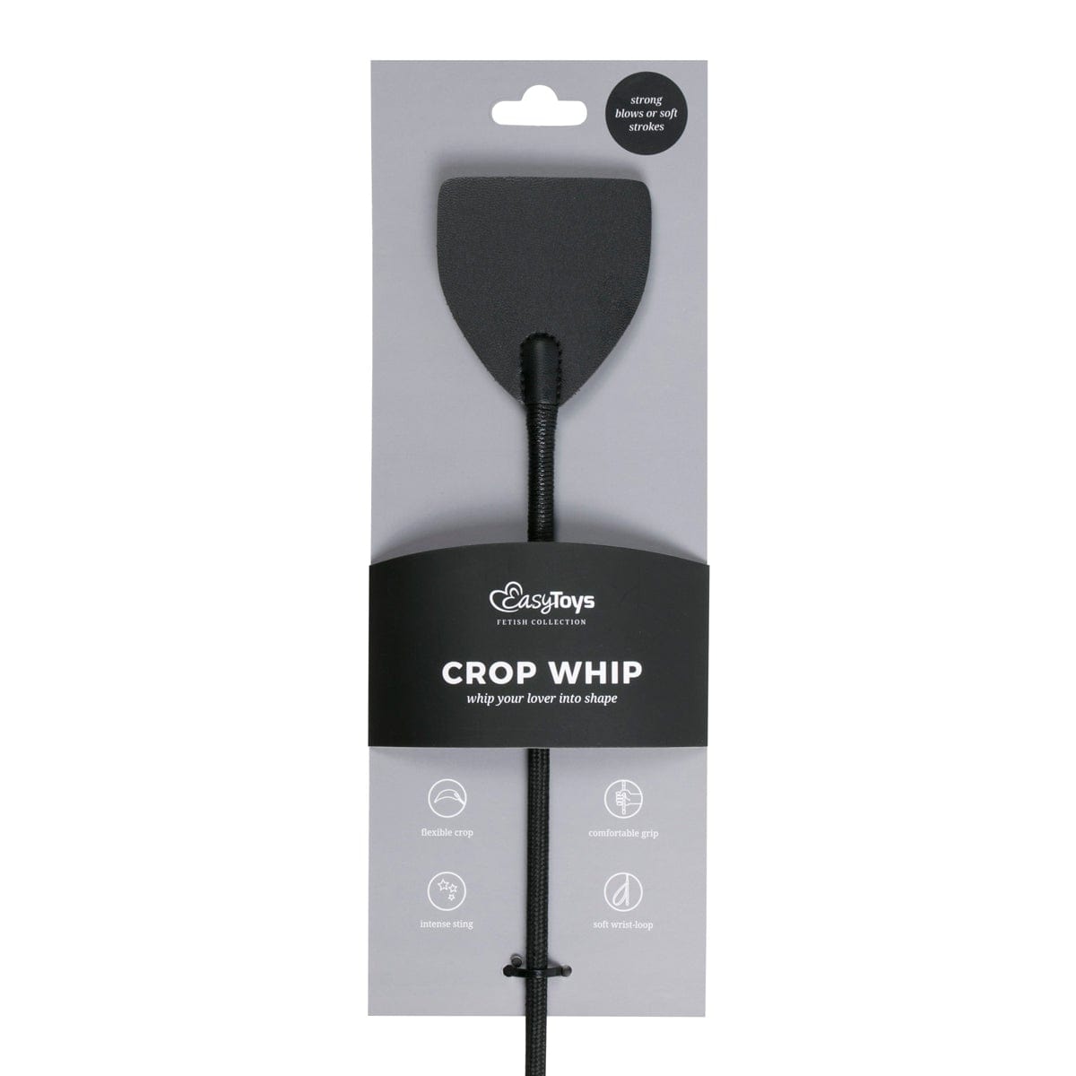 Wide Crop Whip in Black Leather for S and M Play