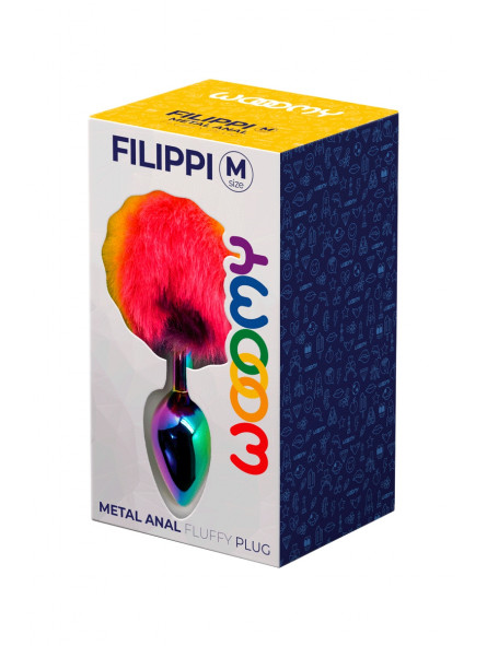 Wooomy Filippi Fluffy Rainbow Metal Anal Plug M Size 8 cm Insertable Length