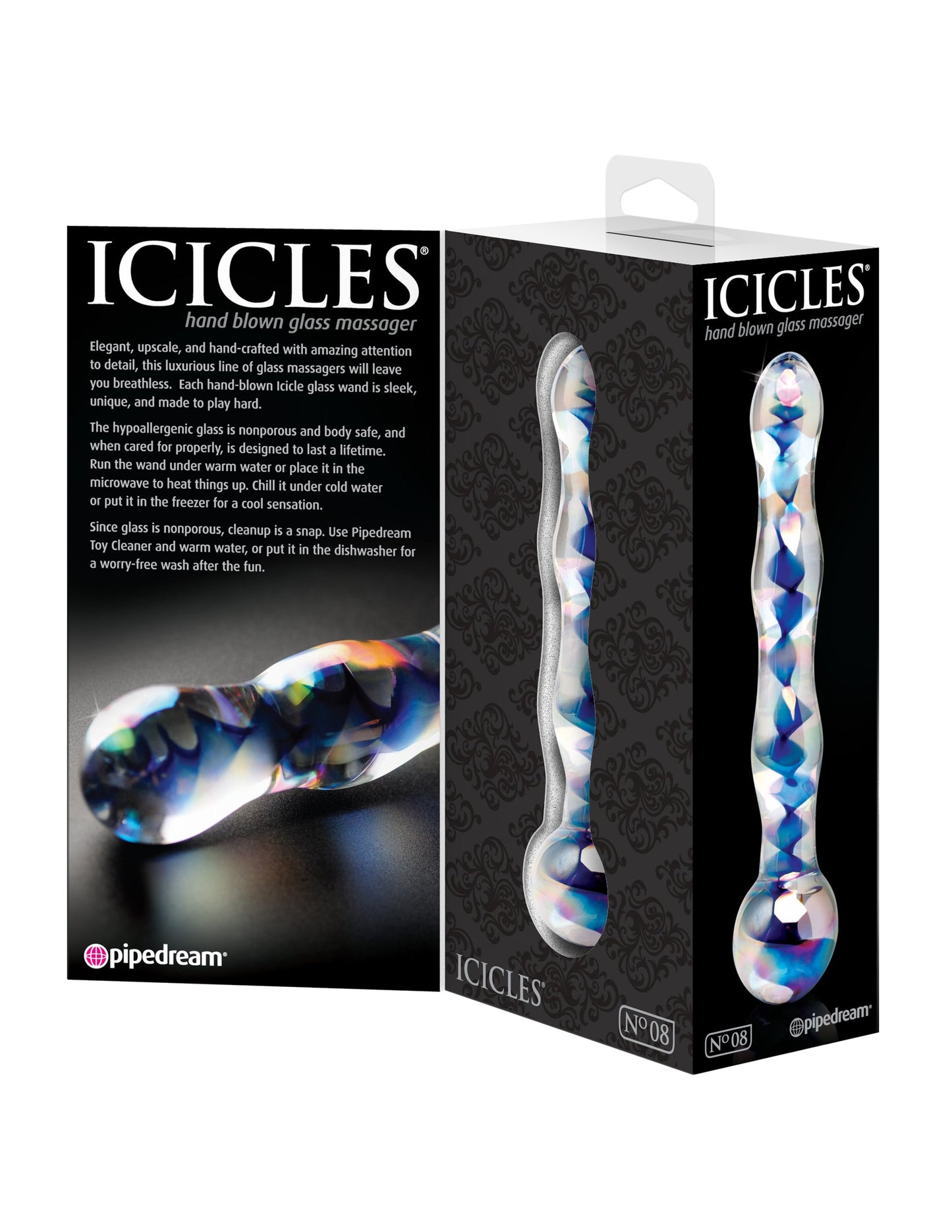 Pipedream Icicles No. 8 (Clear Blue) – Handcrafted Luxury Glass Massager Wand