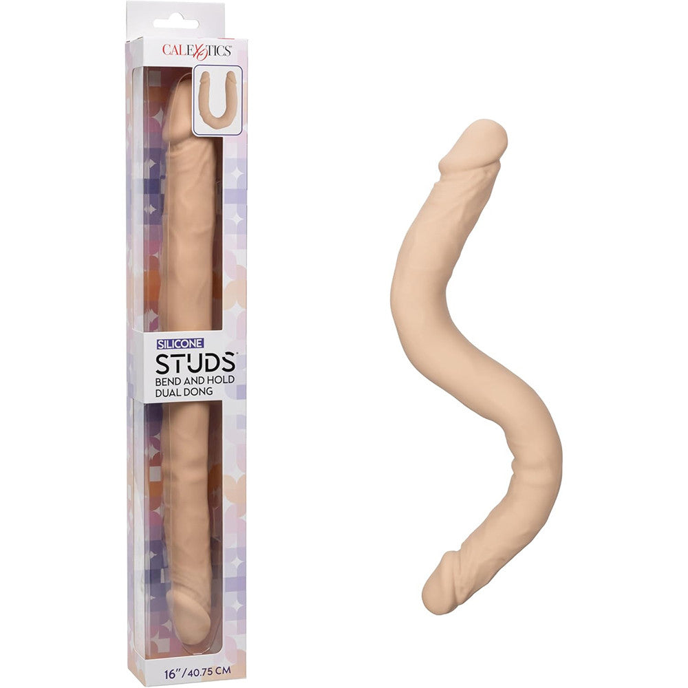 Silicone Studs Bend and Hold Dual Dong (Ivory) – 16 Inch Silicone Dong