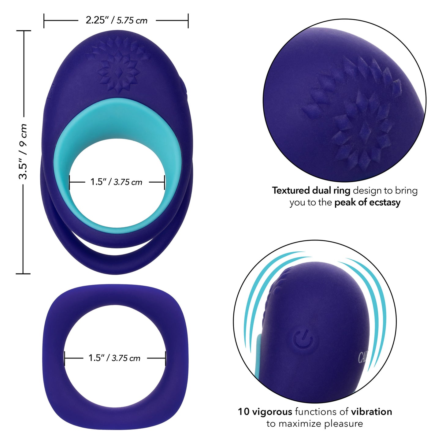 Link Up Alpha Vibrating Couples Enhancer Ring Two-Piece Set Blue and Turquoise Waterproof Silicone