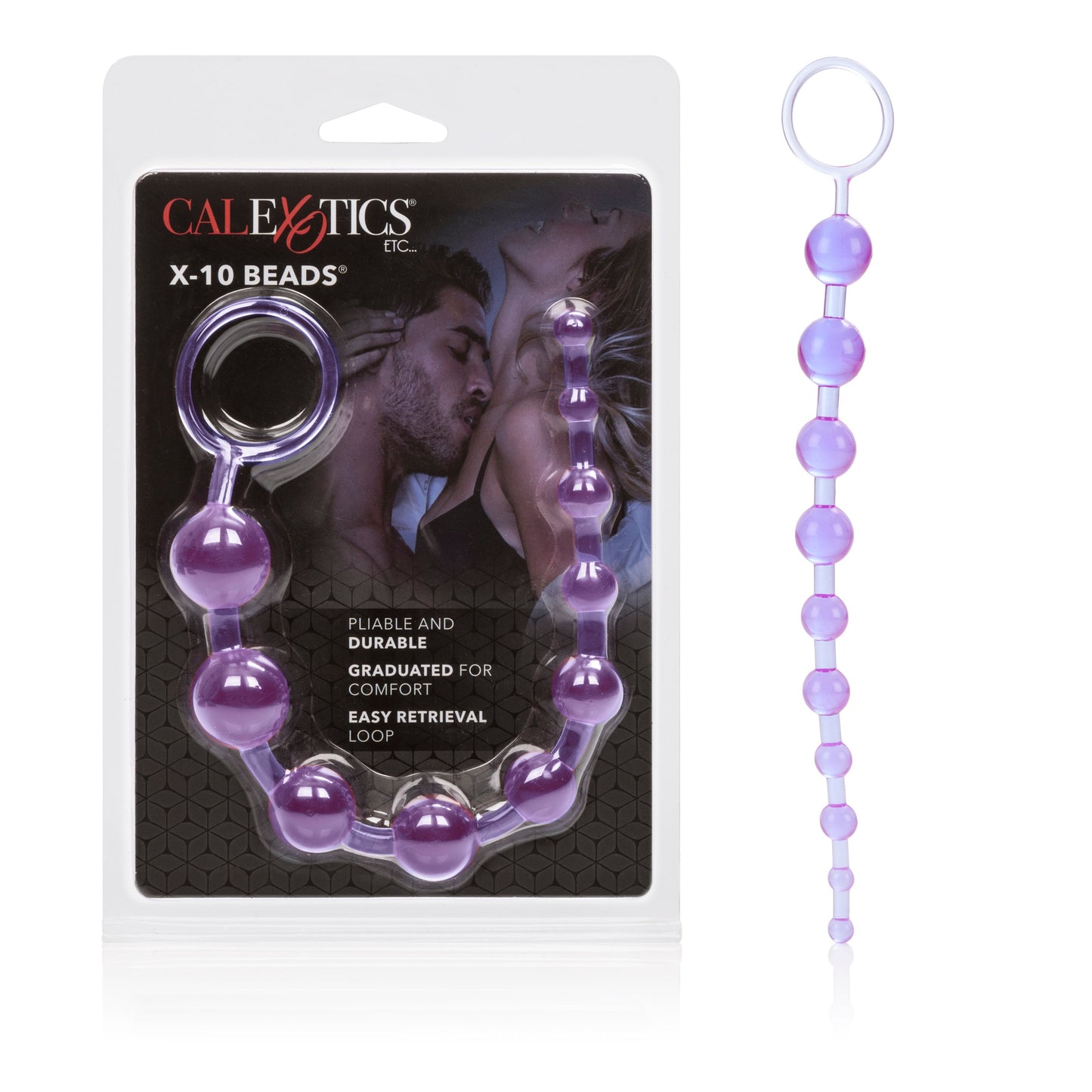 X-10 Beads Purple Graduated Anal Pleasure Beads with Easy Retrieval Loop and Smooth Jelly Finish