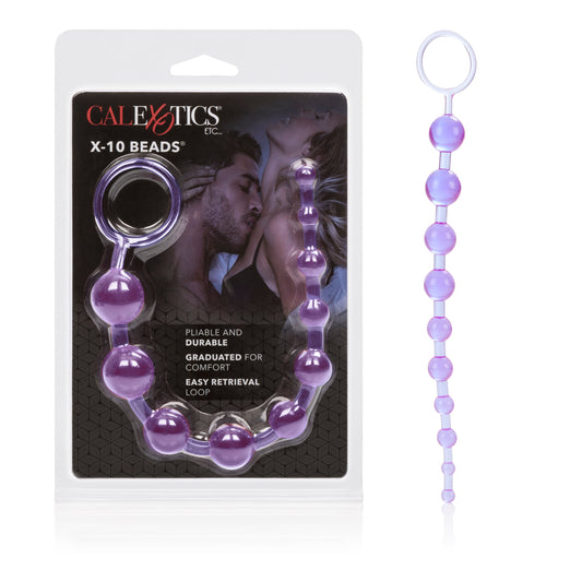 X-10 Beads Purple Graduated Anal Pleasure Beads with Easy Retrieval Loop and Smooth Jelly Finish