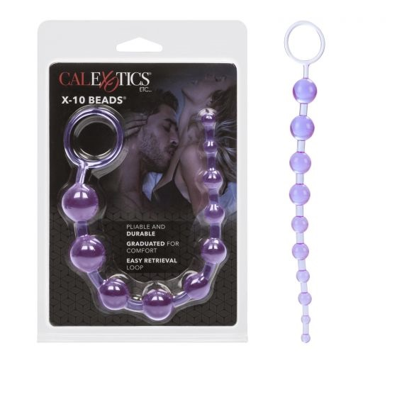 X-10 Beads Purple Graduated Anal Pleasure Beads with Easy Retrieval Loop and Smooth Jelly Finish