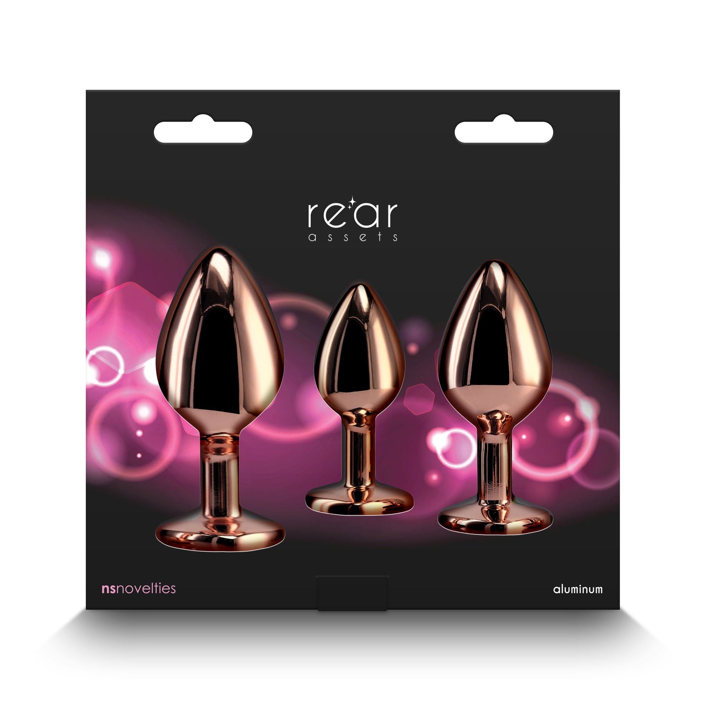 Rear Assets Trainer Kit - 3 Metallic Butt Plugs with Pink Hearts