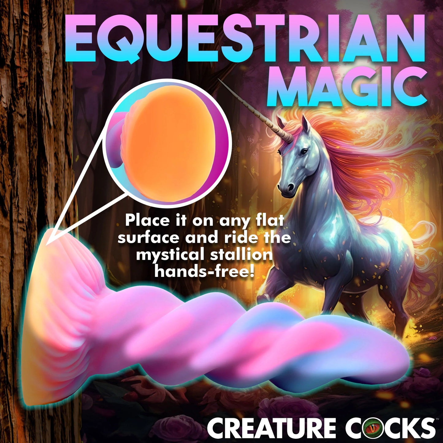 Moon Rider Glow in the Dark Unicorn (Colorful Sunburst) – Vibrant Glow Dildo 7 Inches