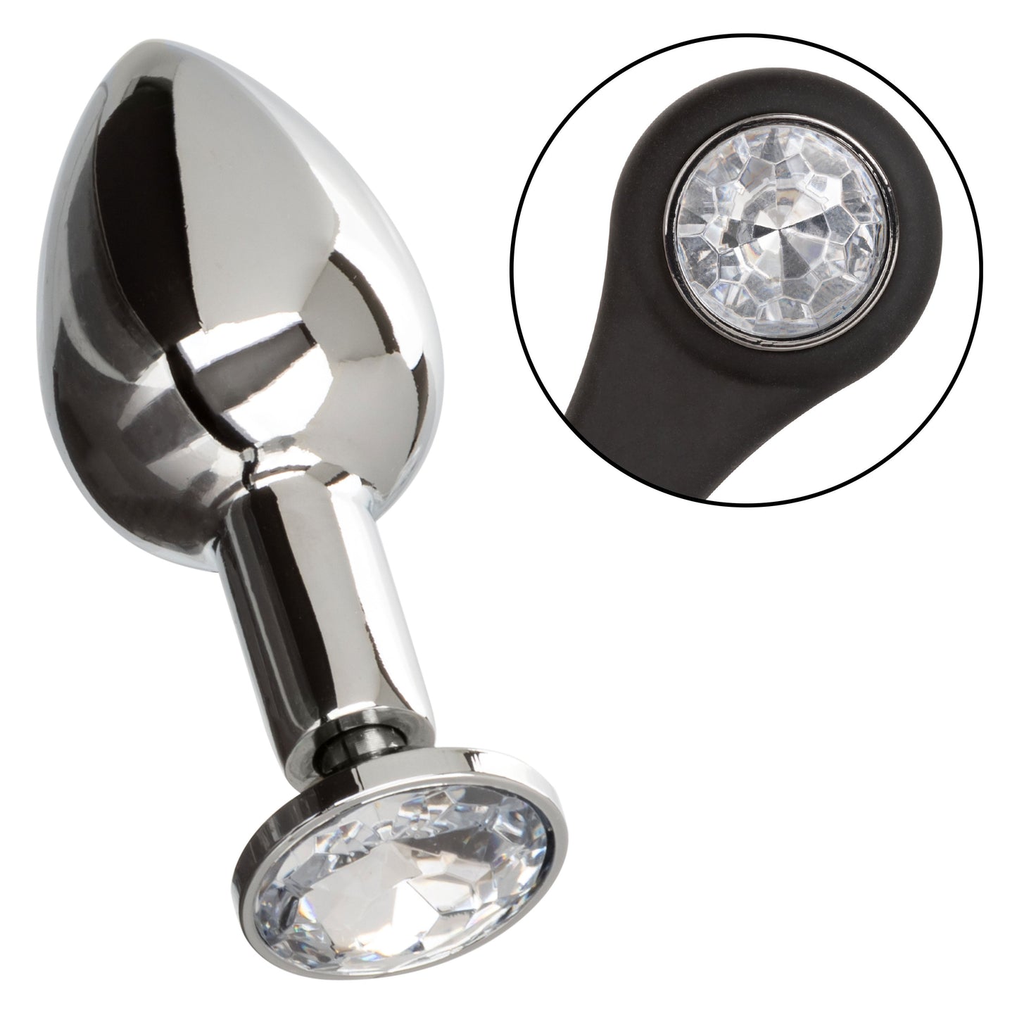 Star Fucker Mini Plug Black Silicone Dual Enhancer with Metal Probe and Sparkling Gem Base
