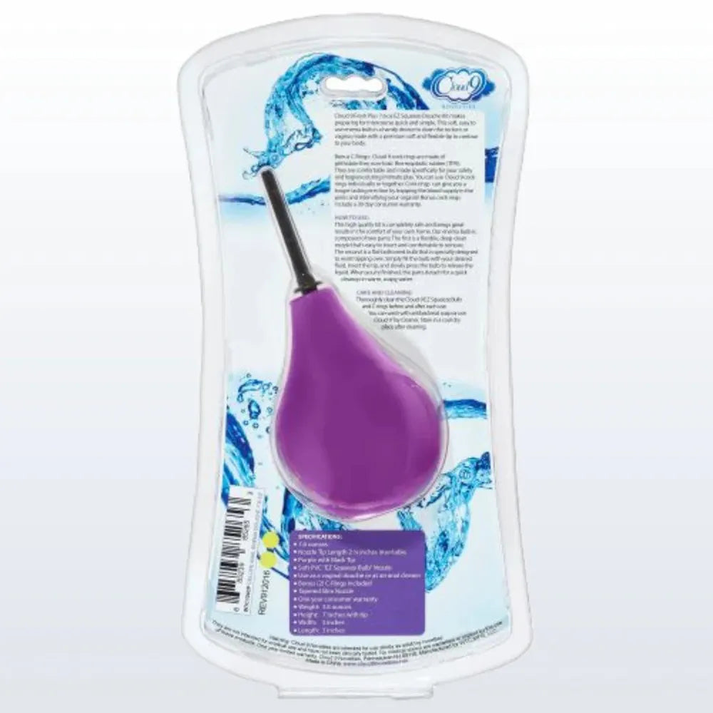 Cloud 9 Fresh and Deluxe Anal Enema Bulb With Soft Tip and C-Rings – 7.6oz Douche