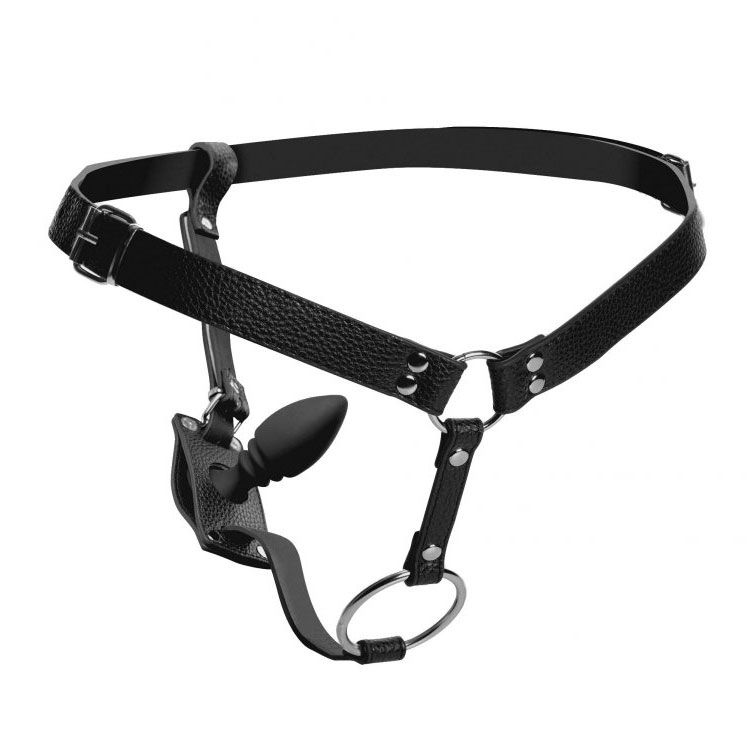 Strict Male Cock Ring Harness With Silicone Plug