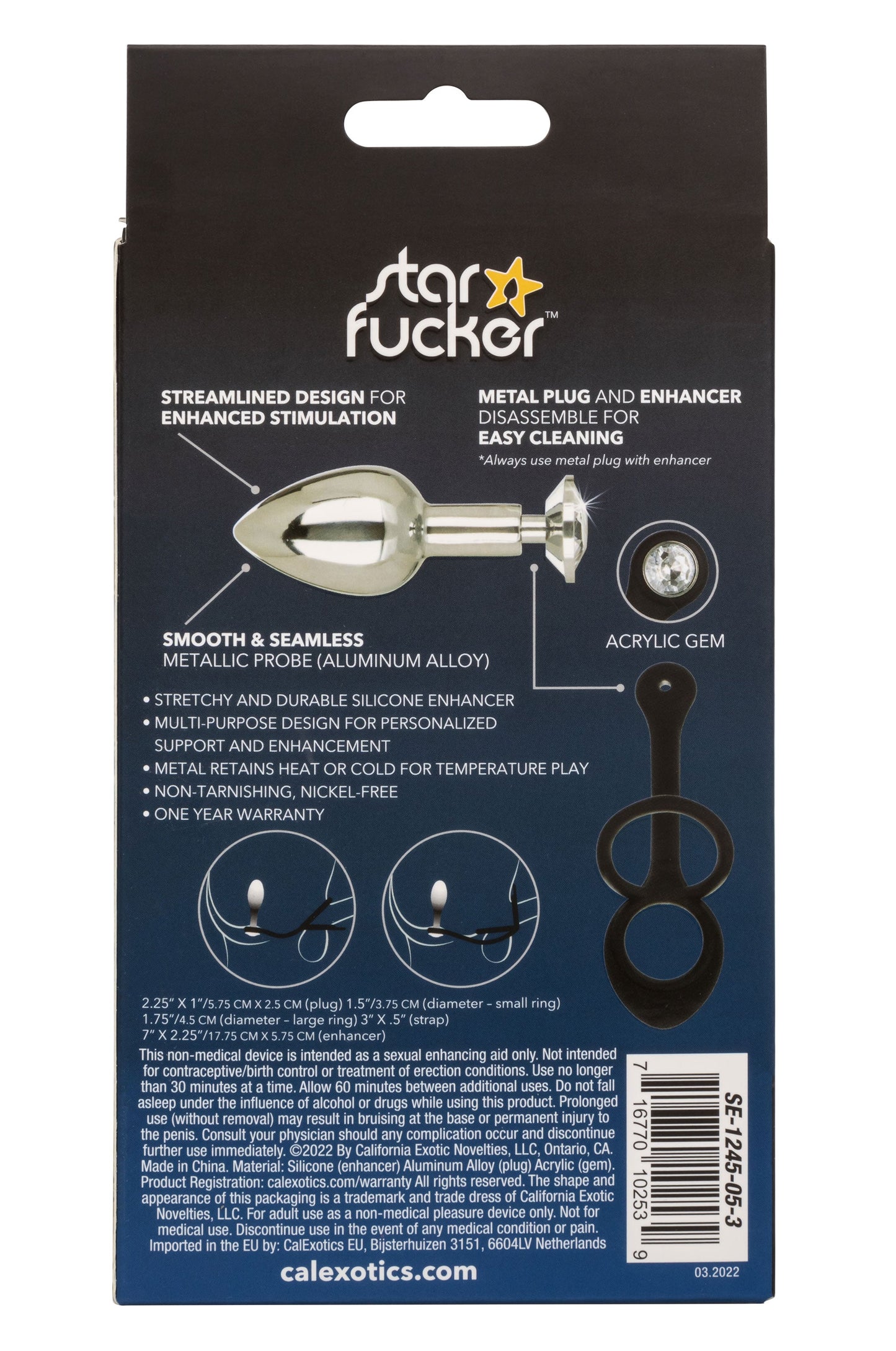 Star Fucker Mini Plug Black Silicone Dual Enhancer with Metal Probe and Sparkling Gem Base