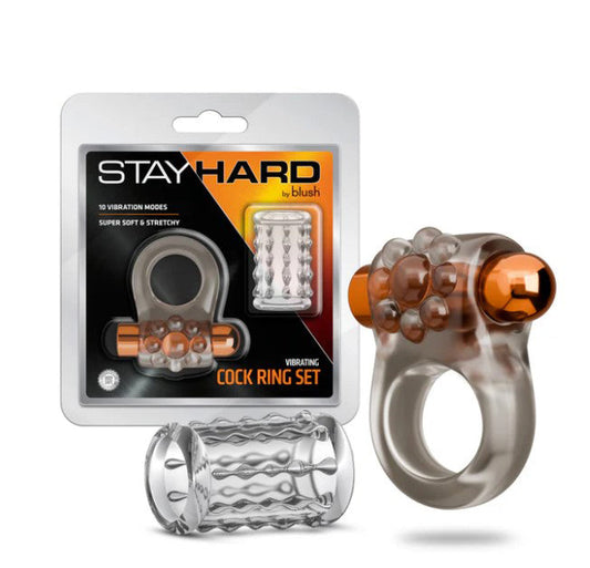 Stay Hard Vibrating Cock Ring Set With Textured Sleeve - Stamina Enhancer