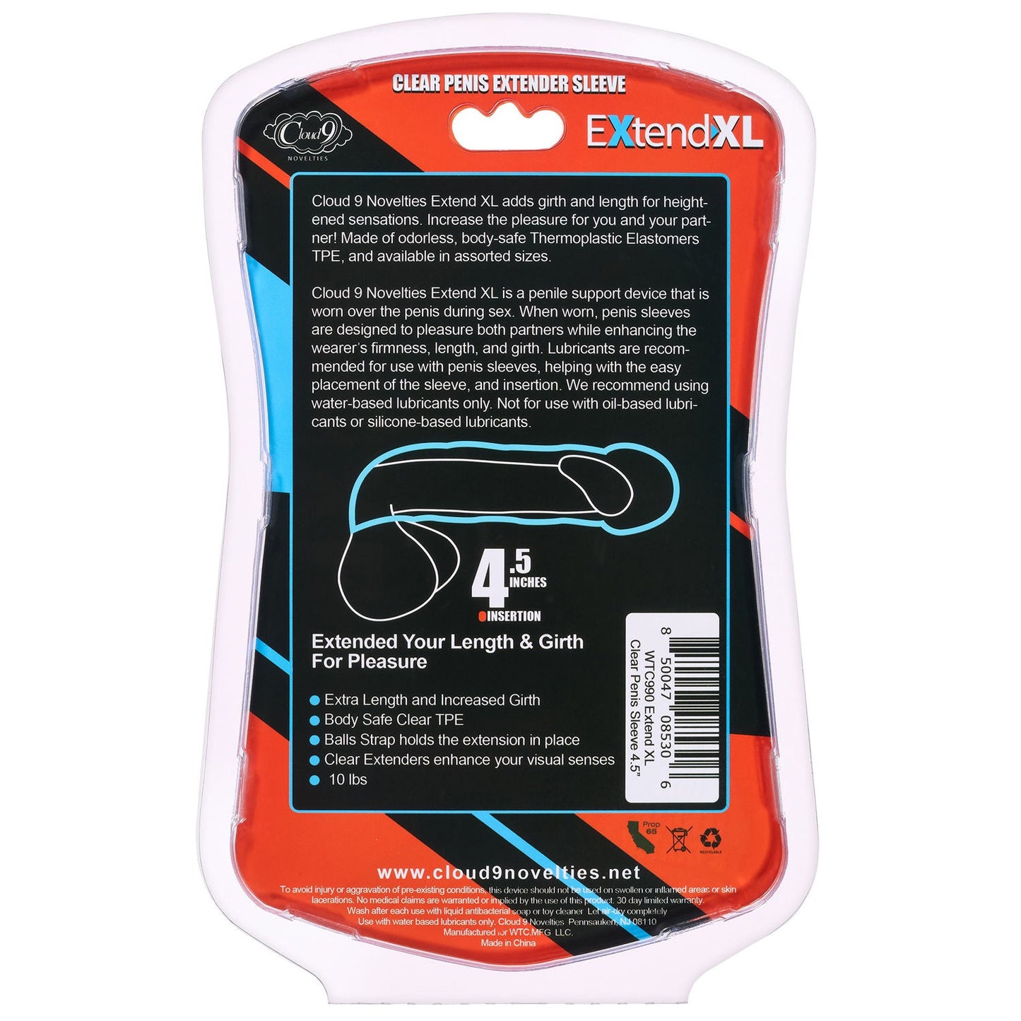 Extend XL Clear Penis Sleeve 7.25 Inch for Enhanced Girth and Length