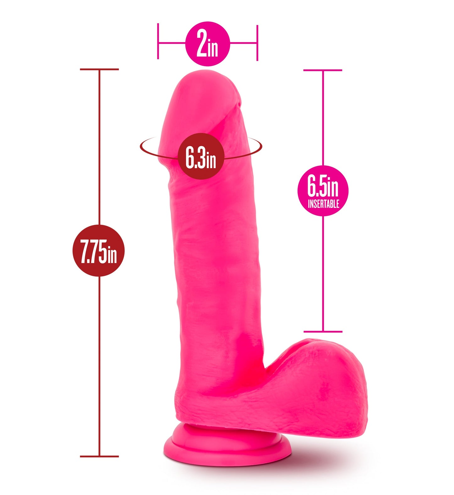 Ruse Big Poppa Hot Pink Dildo 6.6 Inch Insertable Length