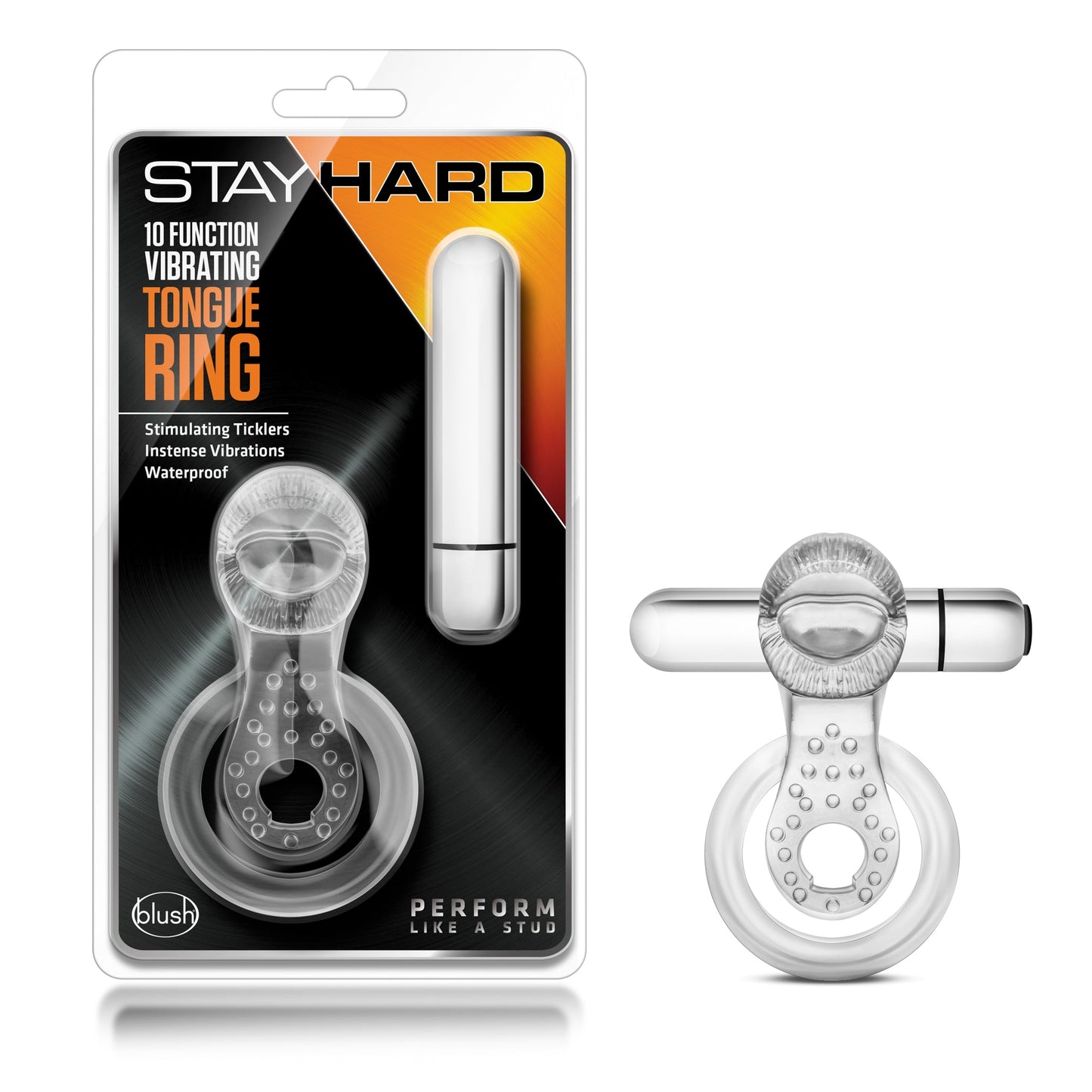 Stay Hard 10 Function Vibrating Tongue Ring Clear 2.5 Inch