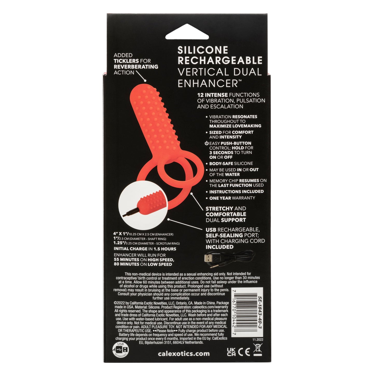 CalExotics Silicone Vertical Dual Enhancer Red Waterproof with 12 Intense Vibration Functions
