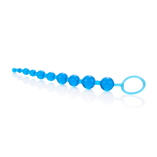 X-10 Blue Graduated Anal Beads with 10 Pliable Jelly Balls and Easy Retrieval Loop