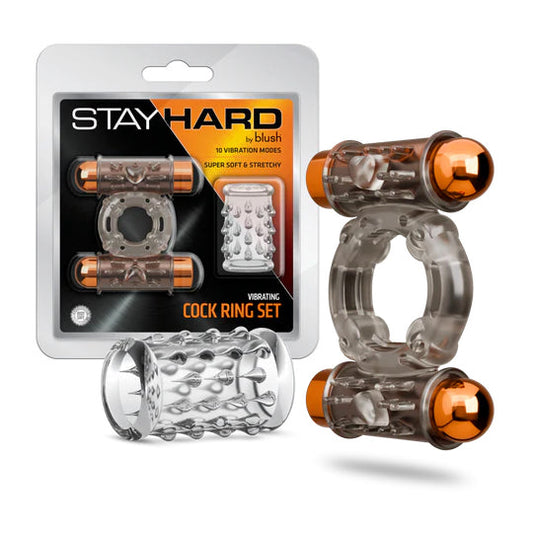 Stay Hard Vibrating Cock Ring Set With Dual Bullets Textured Sheath - Cock Ring Set