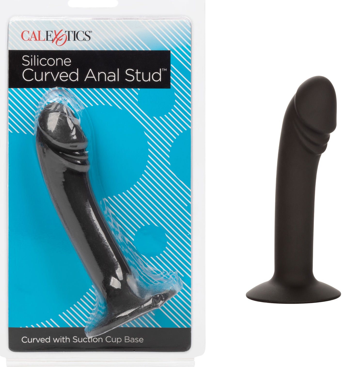 CalExotics Silicone Curved Anal Stud Black Smooth Silicone with Suction Cup Base 5 Inch