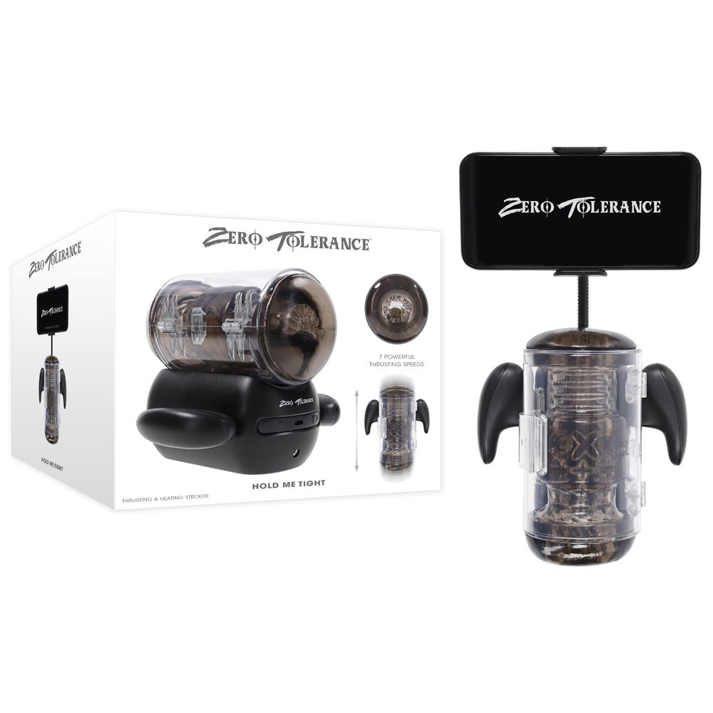 Zero Tolerance Hold Me Tight – USB Rechargeable Vibrating Heated Auto Stroker with Phone Holder