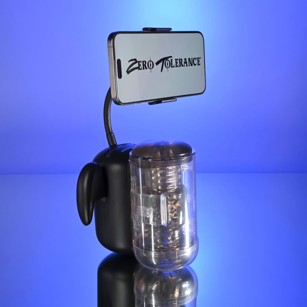 Zero Tolerance Hold Me Tight – USB Rechargeable Vibrating Heated Auto Stroker with Phone Holder