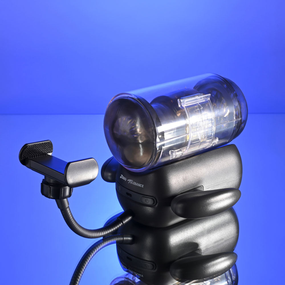 Zero Tolerance Hold Me Tight – USB Rechargeable Vibrating Heated Auto Stroker with Phone Holder