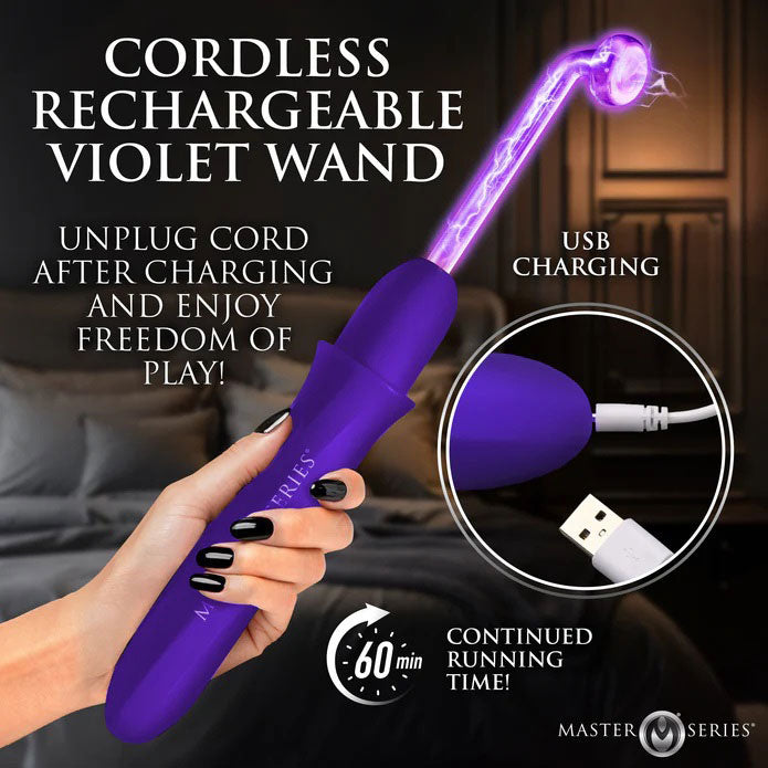 Elektrawand Rechargeable Violet Wand (Purple) – Cordless Electro Stimulation Wand with Attachments