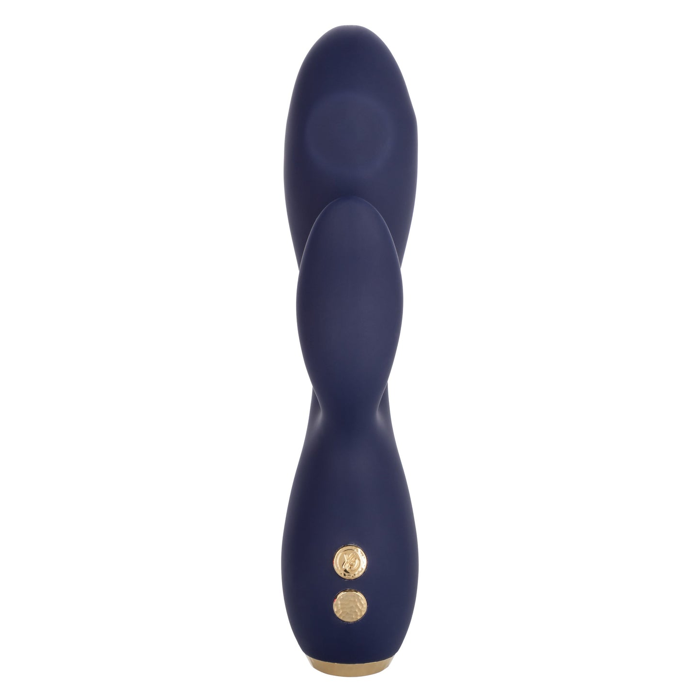 Chic Blossom Navy Blue Flexible Silicone Dual Motor Vibrator with Gold Accents, 10 Speeds, Waterproof and Rechargeable