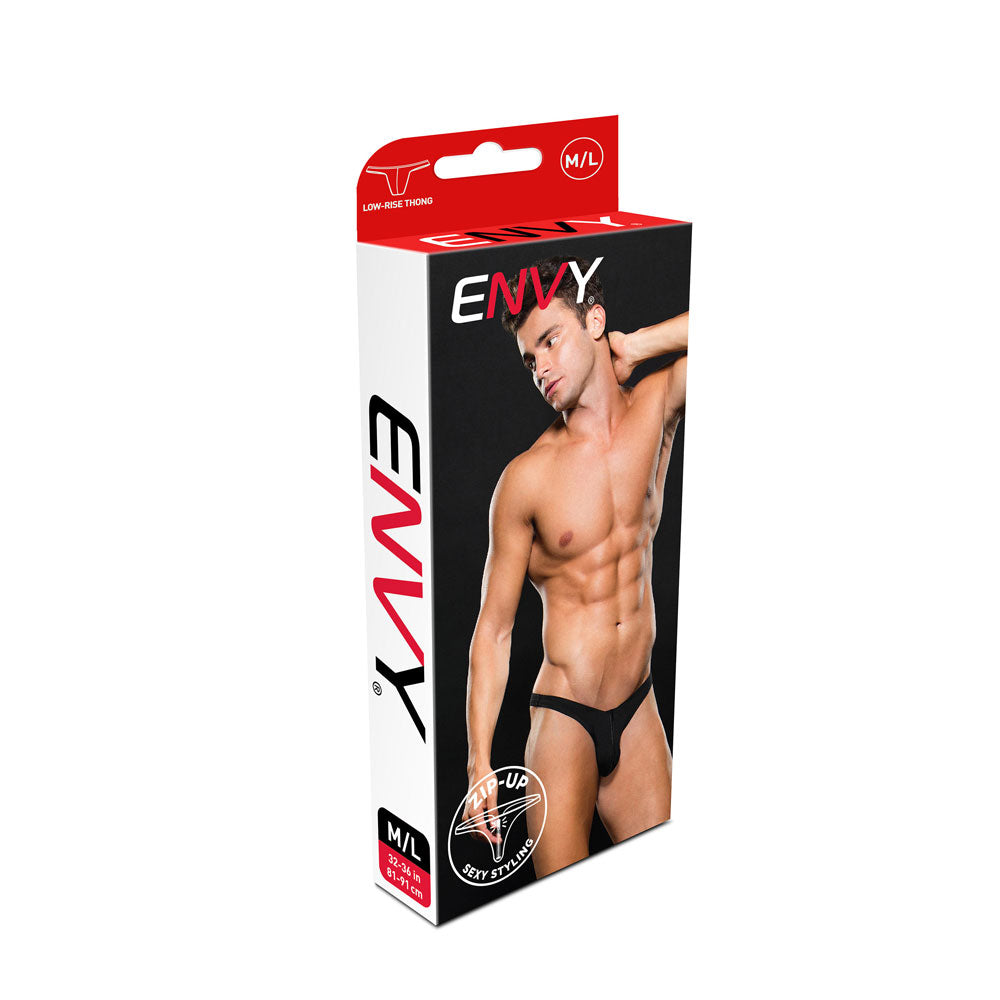 Microfibre Low Rise Zip Thong Black