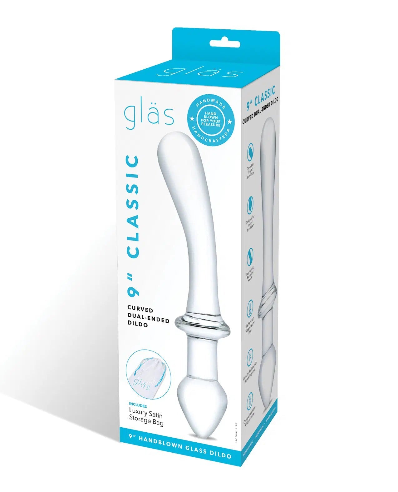 Glas 9" Classic Curved Clear Dual-Ended Glass Dildo for G-Spot and Anal Play