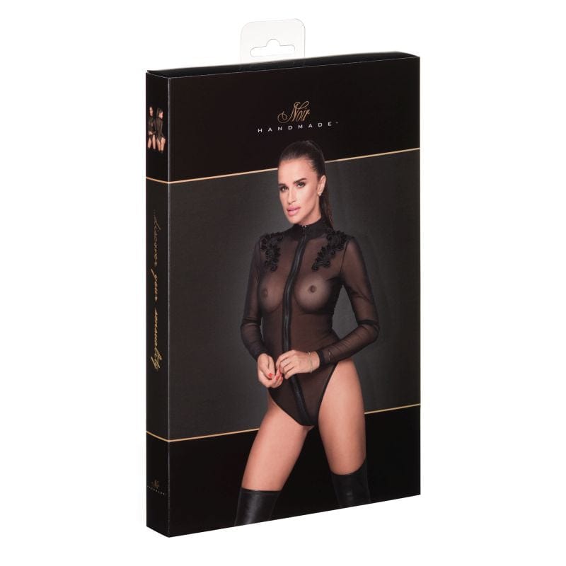 Zipped Tulle Bodysuit with Embroidery
