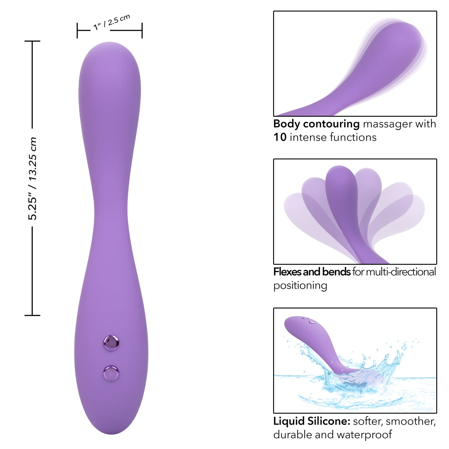 Contour Demi Purple Flexible Liquid Silicone Massager with 10 Vibration Functions and Waterproof Design