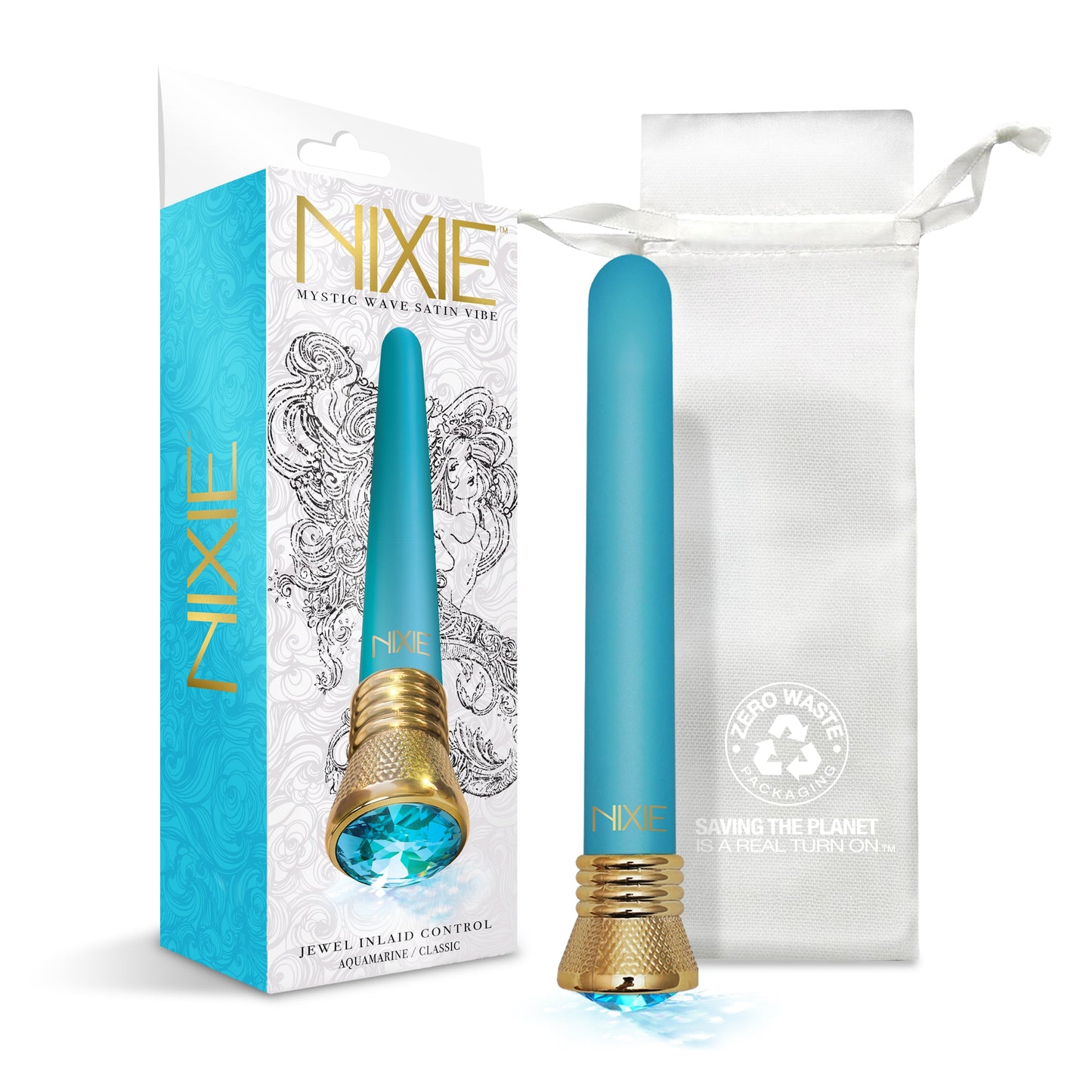 Nixie Jewel Satin Classic Vibe Aquamarine 7 Inch Waterproof G-Spot Vibrator
