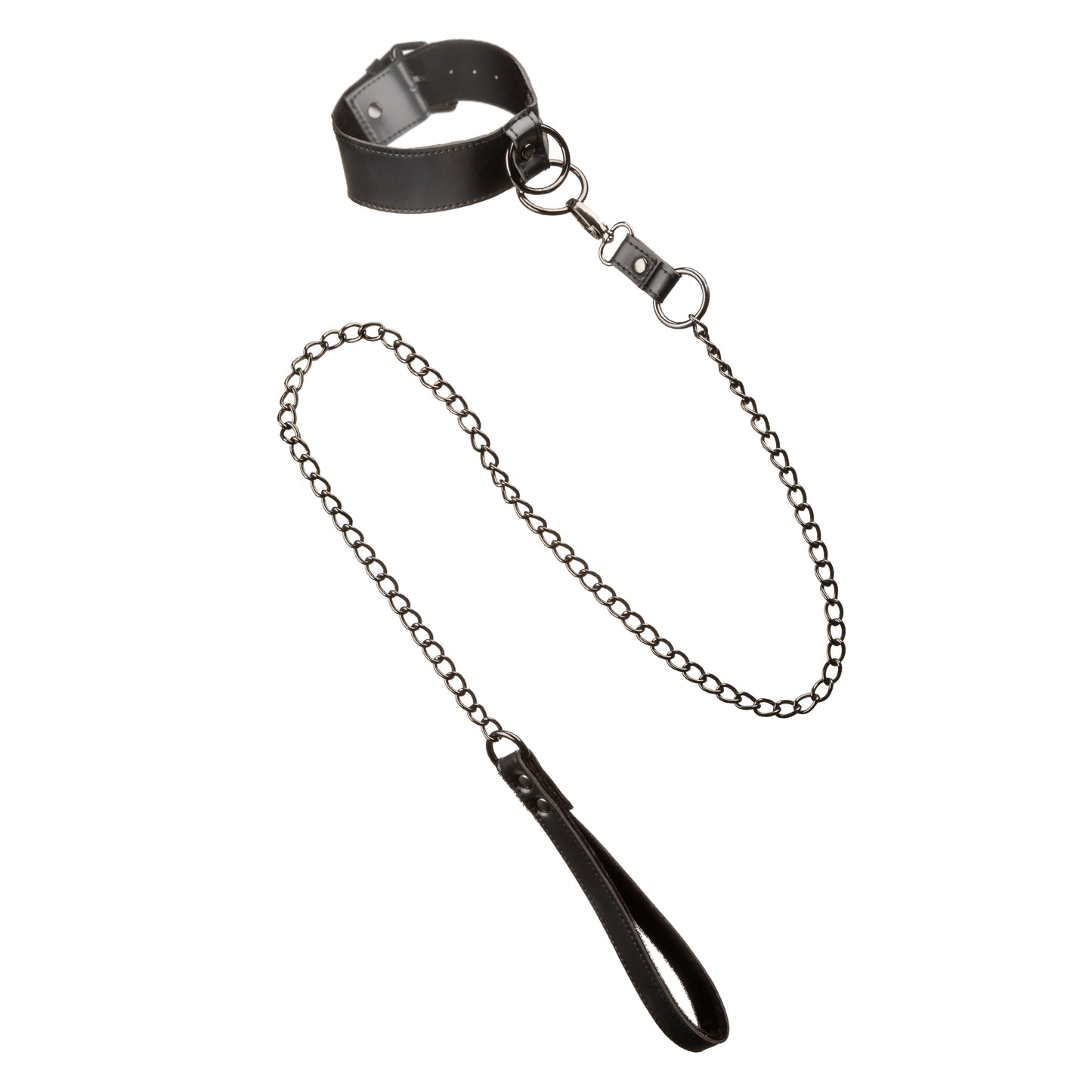 Euphoria Collection Collar With Chain Leash Black Velvet and Vegan Leather