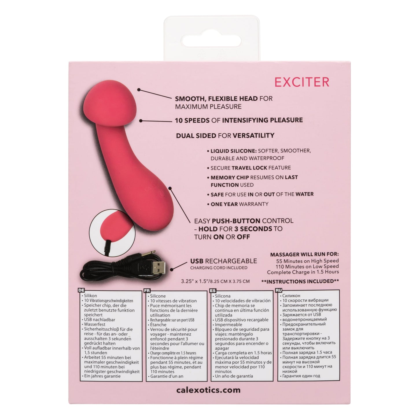 Liquid Silicone Pixies Exciter Pink Flexible Dual-Sided Massager with 10 Speeds and Rechargeable