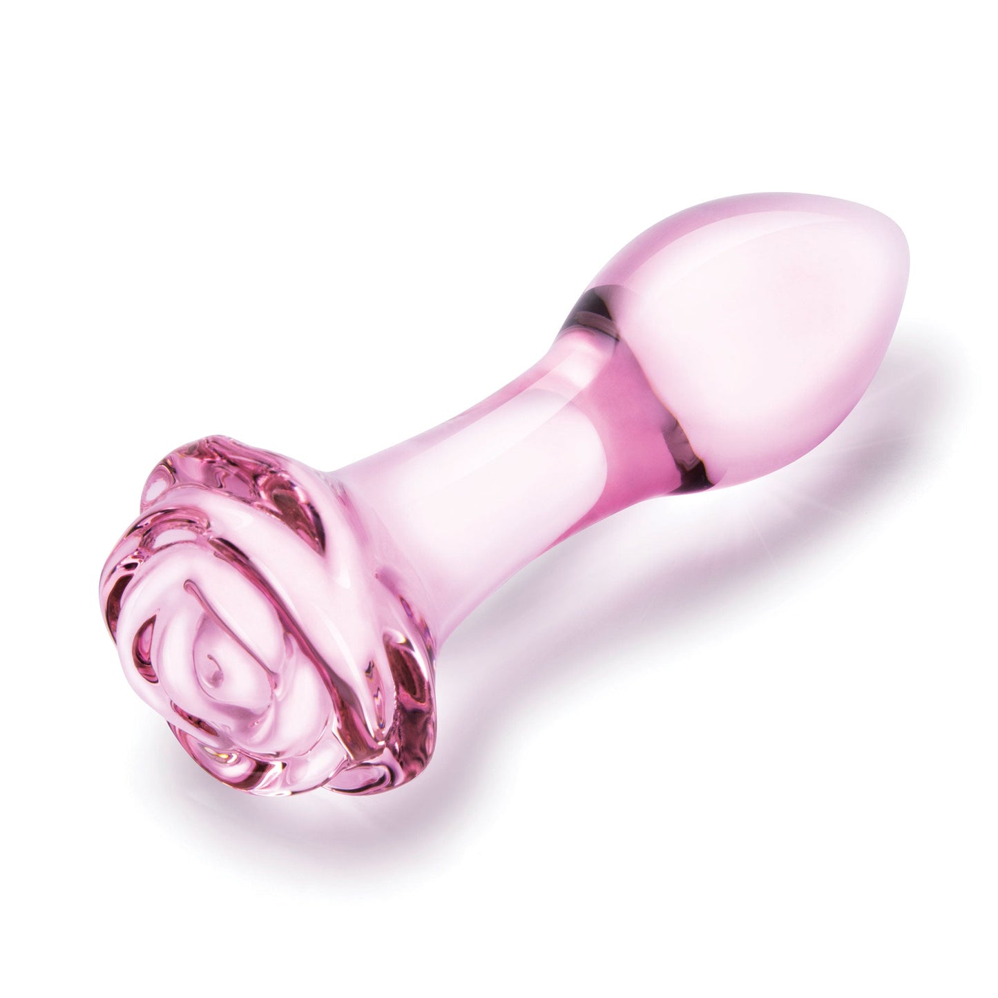 Glas 3PC Rosebud Butt Plug Set Pink Handblown Glass Anal Training Set 3.5, 4.5, and 5.5 Inches